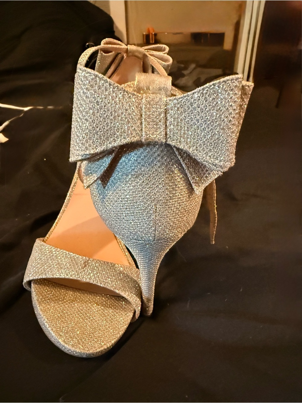 Glitter Bow High Heel Sandal - Gold